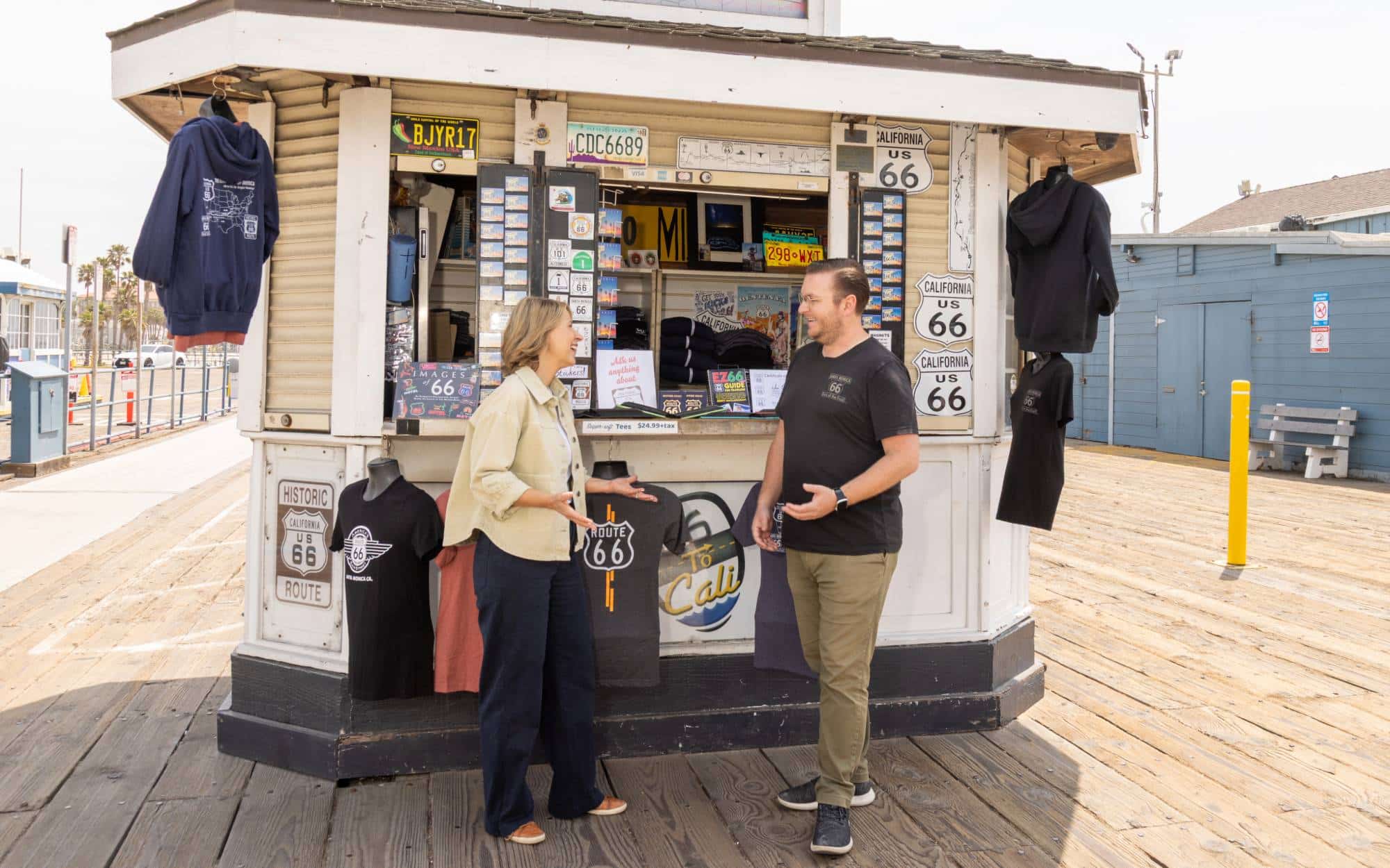 Samantha stops at the 66 to Cali Kiosk at Santa Monica Pier and meets Route 66 fan Ian Bowen by Samantha Isom